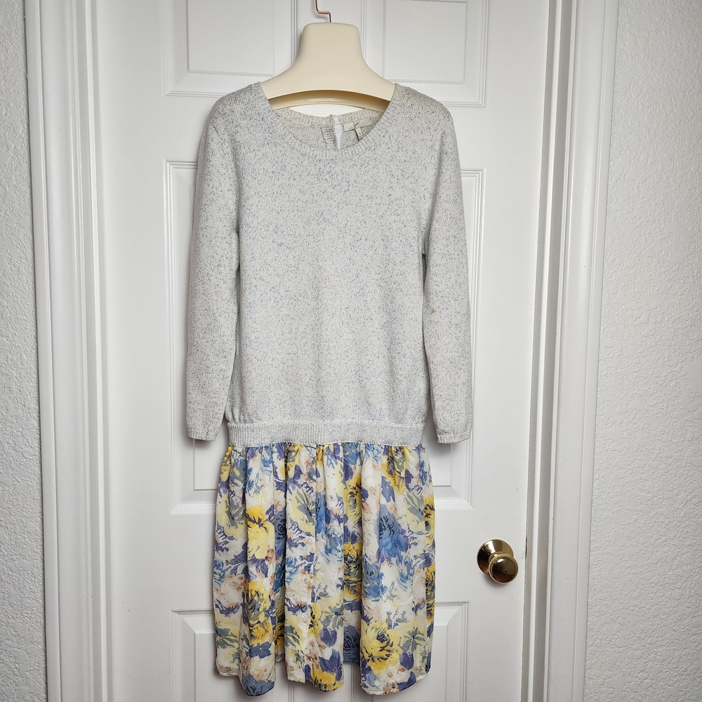 Joie White & Blue Knit Sweater Dress- Size S, Floral Skirt, Bohemian, Romantic